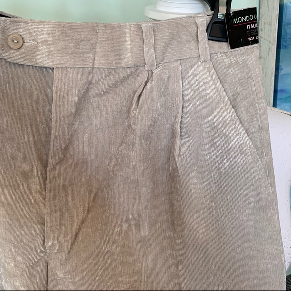 NWT Mondo Uomo Italia Shimmery Soft Pleated Fine Wale Corduroy Cuff Pants 34x34 - Picture 7 of 11